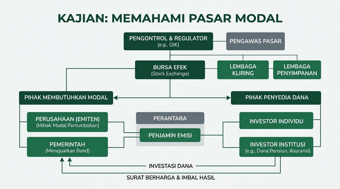 Diagram lapisan pasar modal dengan penanda sektor dan indeks